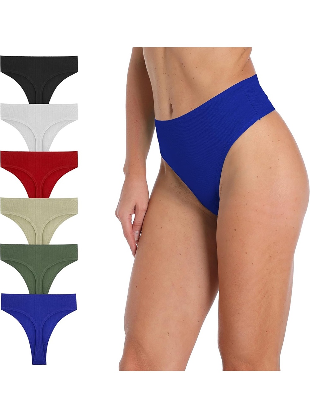 Plus Size XL Cotton Thongs High Waist Panties 6 Pack
